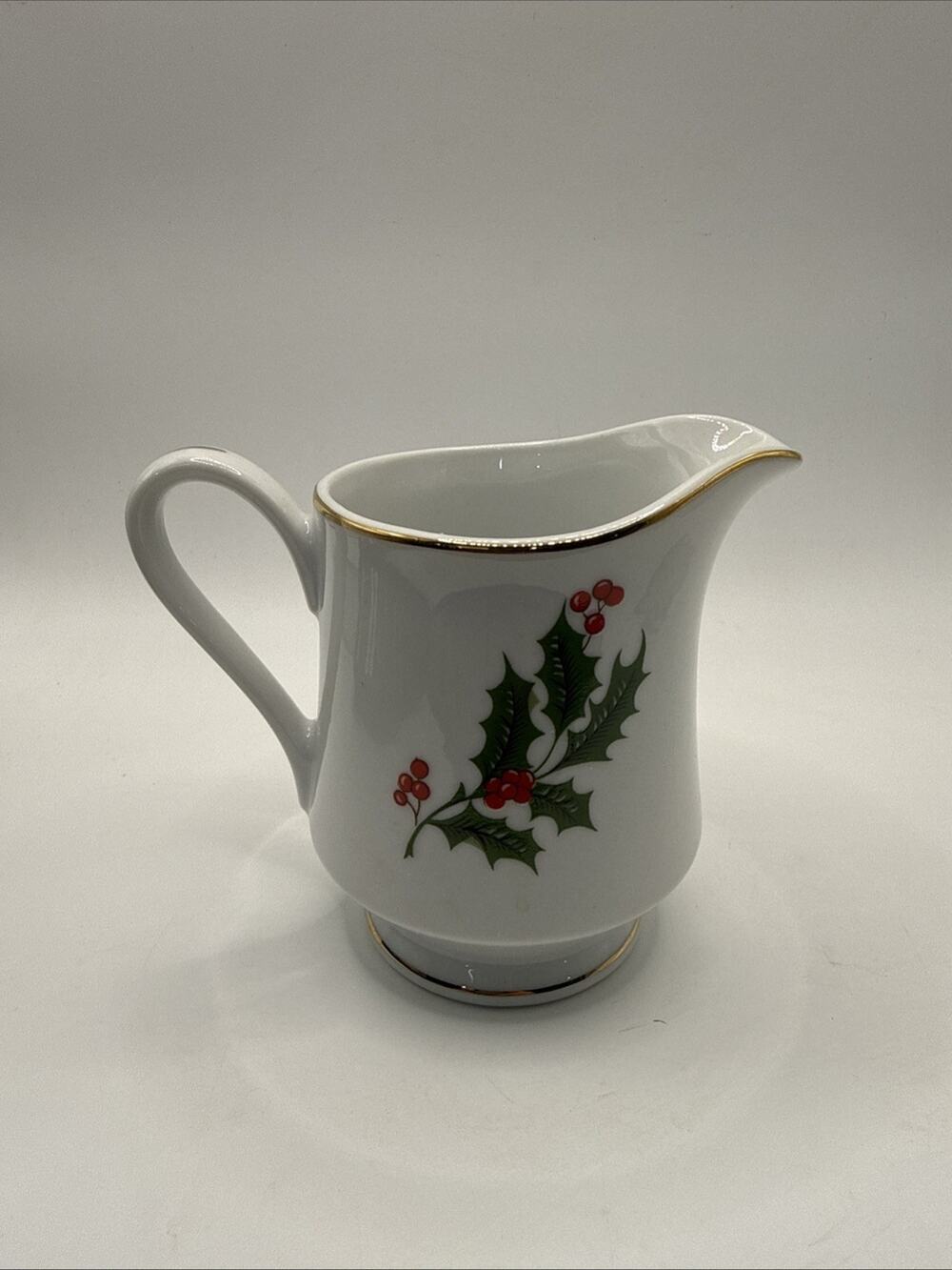 Vintage Christmas Holly Fine Porcelain Creamer Japan *